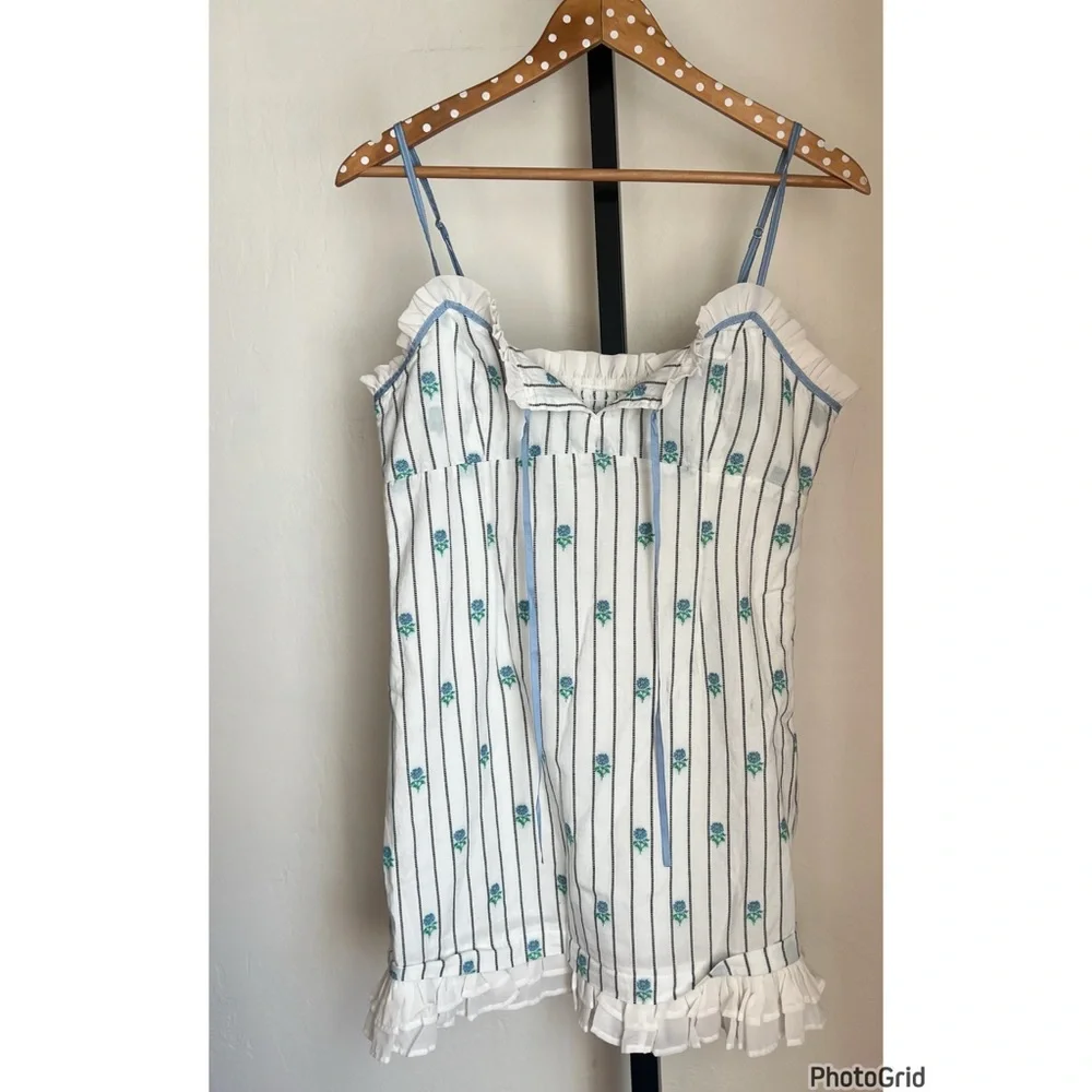 Anthropologie Maeve Sleeveless Jacquard Ruffle Hem Mini Dress NEW Medium - Picture 3 of 4